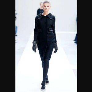 $975 Alberta Ferretti Fall 2007 Black Studded Midi Coat Jacket size Medium